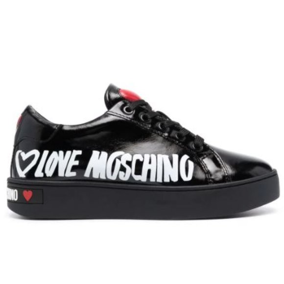 Love Moschino Shoes - New! Love Moschino Black Logo-Print Low-Profile Sneakers | 9